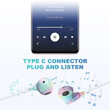 XNMOA Type C Wired Earbuds Headphones with Microphone,USB C Earphones with Volume Control&Support Call,Compatible with Samsung Galaxy S23 Ultra, S23+, iPad Pro MacBook,Most USB C Devices,Colorful