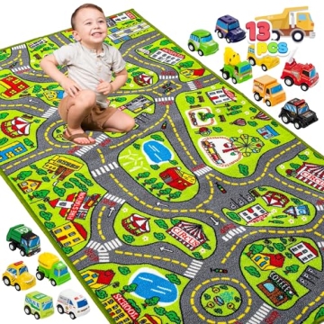 JOYIN Kids Play Rug - Vibrant City-Themed Playmat with Vehicles