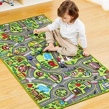 JOYIN Kids Play Rug with 12 Vehicle Set for Imaginative Play