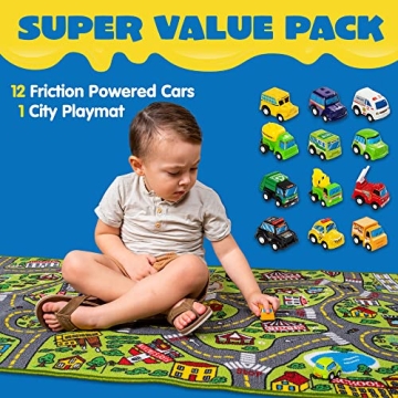 JOYIN Kids Play Rug with 12 Vehicle Set for Imaginative Play