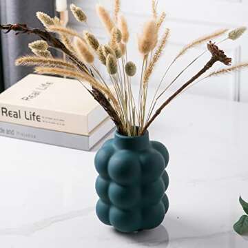 Mowtanco Ceramic Vase, Modern Dried Flower Vase, Blue Teal Vase with Raised Dots, Boho Home Decor for Centerpiece Wedding Dinner Table Party Living Room Office Bedroom, Housewarming Gift