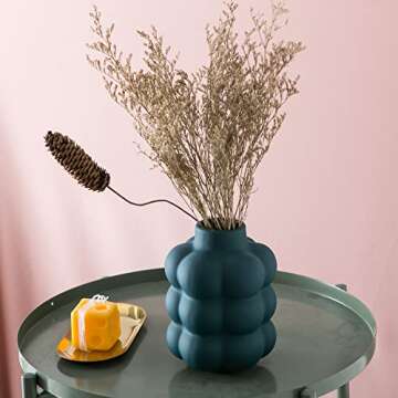 Mowtanco Ceramic Vase, Modern Dried Flower Vase, Blue Teal Vase with Raised Dots, Boho Home Decor for Centerpiece Wedding Dinner Table Party Living Room Office Bedroom, Housewarming Gift