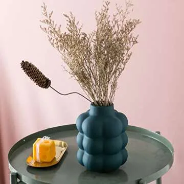 Mowtanco Ceramic Vase, Modern Dried Flower Vase, Blue Teal Vase with Raised Dots, Boho Home Decor for Centerpiece Wedding Dinner Table Party Living Room Office Bedroom, Housewarming Gift