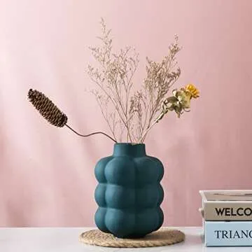 Mowtanco Ceramic Vase, Modern Dried Flower Vase, Blue Teal Vase with Raised Dots, Boho Home Decor for Centerpiece Wedding Dinner Table Party Living Room Office Bedroom, Housewarming Gift