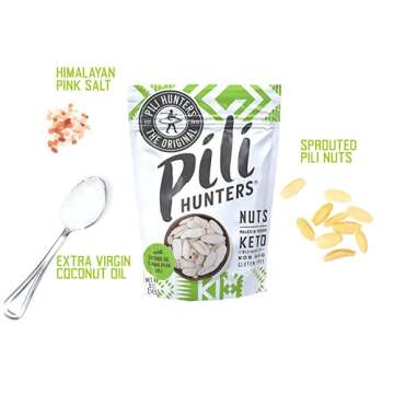 Pili Hunters - Wild Sprouted Pili Nuts, Coconut Oil and Himalayan Salt (5oz Bag) Keto/Paleo/Vegan Sn...