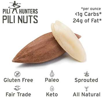 Pili Hunters - Wild Sprouted Pili Nuts, Coconut Oil and Himalayan Salt (5oz Bag) Keto/Paleo/Vegan Snacks, Low Carb Energy, Gluten Free, No Sugar Added, Superfood
