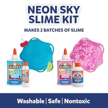 Elmer’s Neon Sky Slime Kit, Slime Supplies Include Transparent Color Liquid Glue, Crunchy Slime Activator, Cherry Limeade Slime Activator, 4 Count