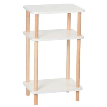 exilot 3-Tier Side Table, Tall End Table with Storage Rack, Wooden Bedside Table for Living Room Bedroom Office No-Tool Assembly White.