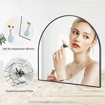 HARRITPURE Arched Bathroom Mirror 32" x 34“ Black Modern Wall Mirror Aluminum Alloy Frame Decorative Mirrors for Bedroom Living Room Entryway