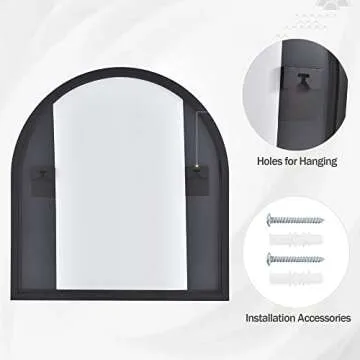 HARRITPURE Arched Bathroom Mirror 32" x 34“ Black Modern Wall Mirror Aluminum Alloy Frame Decorative Mirrors for Bedroom Living Room Entryway