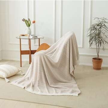 MH MYLUNE HOME Super Soft Throw Blanket, Khaki Ombre Design Fuzzy Microfiber Blanket Warm Cozy Fluffy Plush Knit Throw Blankets for Couch Bed Living Room (Khaki, 50"X60")