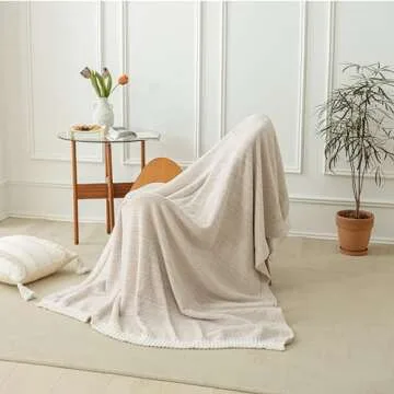 MH MYLUNE HOME Super Soft Throw Blanket, Khaki Ombre Design Fuzzy Microfiber Blanket Warm Cozy Fluffy Plush Knit Throw Blankets for Couch Bed Living Room (Khaki, 50"X60")