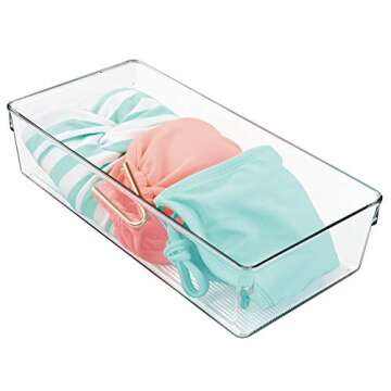iDesign Linus Plastic Dresser and Vanity Organizer, Storage Bin for Bathroom, Bedroom, Office, Craft Room, Fridge, Freezer, Pantry, 12" x 6" x 3", Clear