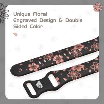 TreasureMax Designer Floral Engraved Band Compatible with Apple Watch Bands 40mm 38mm 41mm 44/45/42mm,Two-Tone Flower Soft Silicone Sport Strapfor iWatch Series 10 9 Ultra SE 8 7 6 5 4 3 2 Women Black