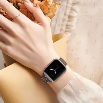 TreasureMax Designer Floral Engraved Band Compatible with Apple Watch Bands 40mm 38mm 41mm 44/45/42mm,Two-Tone Flower Soft Silicone Sport Strapfor iWatch Series 10 9 Ultra SE 8 7 6 5 4 3 2 Women Black