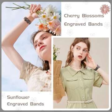 TreasureMax Designer Floral Engraved Band Compatible with Apple Watch Bands 40mm 38mm 41mm 44/45/42mm,Two-Tone Flower Soft Silicone Sport Strapfor iWatch Series 10 9 Ultra SE 8 7 6 5 4 3 2 Women Black