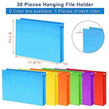 30 Pack Hanging File Folders, Letter Size with 1/5-Cut Adjustable Tabs, 6 Selected Color - File Fold...