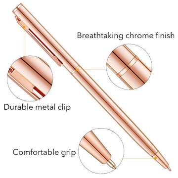 Unibene Slim Metallic Retractable Ballpoint Pens - Rose Gold, Nice Gift for Uniform Office Students Teachers Wedding Christmas, Medium Point(1 mm) 6 Pack-Black ink