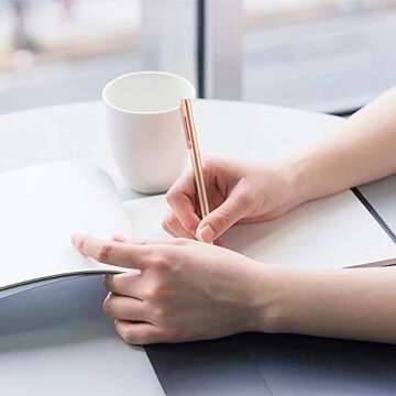 Unibene Slim Metallic Retractable Ballpoint Pens - Rose Gold, Nice Gift for Uniform Office Students Teachers Wedding Christmas, Medium Point(1 mm) 6 Pack-Black ink