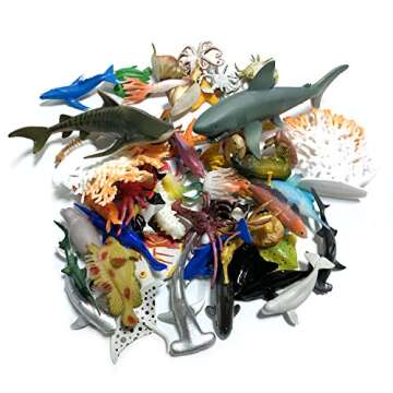 DOITEM 50 Pack Assorted Mini Vinyl Plastic Ocean Sea Animal Figures Toy Set, Realistic Under The Sea...