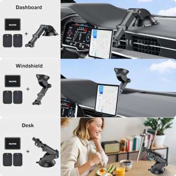 OHLPRO Magnetic Car Tablet Holder, Dashboard Phone Suction Cup Mount for iPad, 360° Rotating Super Strong Magnet for All iPhones Samsung Galaxy Tab Tablet Windshield TPU Suction Washable
