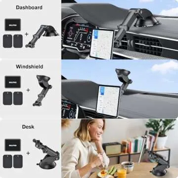 OHLPRO Magnetic Car Tablet Holder, Dashboard Phone Suction Cup Mount for iPad, 360° Rotating Super Strong Magnet for All iPhones Samsung Galaxy Tab Tablet Windshield TPU Suction Washable
