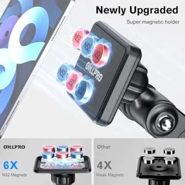 OHLPRO Magnetic Car Tablet Holder, Dashboard Phone Suction Cup Mount for iPad, 360° Rotating Super Strong Magnet for All iPhones Samsung Galaxy Tab Tablet Windshield TPU Suction Washable