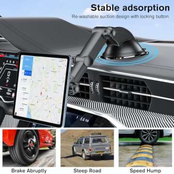 OHLPRO Magnetic Car Tablet Holder, Dashboard Phone Suction Cup Mount for iPad, 360° Rotating Super Strong Magnet for All iPhones Samsung Galaxy Tab Tablet Windshield TPU Suction Washable