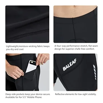 BALEAF Padded Bike Shorts for Men Cycling Shorts Padding Pockets UPF 50+ Black L