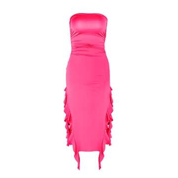 Stylish Women’s Bodycon Tube Dress with Ruffles and Floral Split