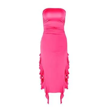 Stylish Women’s Bodycon Tube Dress with Ruffles and Floral Split
