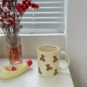 Heardbeli Cute Vintage Cartoon Bear Mugs - Whimsical Ceramic Coffee Cup for All Occasions