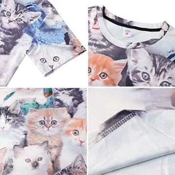 NEWISTAR Teen Junior Youth Casual 3D Printed Cat Tshirt Short Sleeve Summer Blouse Tees Shirt