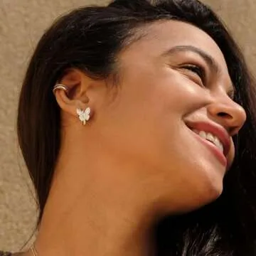 VACRONA Cubic Zirconia Huggie Earrings 14k Gold Plated Tiny Earrings Small Huggie Hoop Earrings Simple Lightweight Hoops Gift for Women