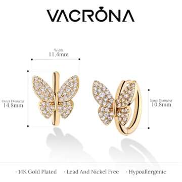 VACRONA Cubic Zirconia Huggie Earrings 14k Gold Plated Tiny Earrings Small Huggie Hoop Earrings Simple Lightweight Hoops Gift for Women