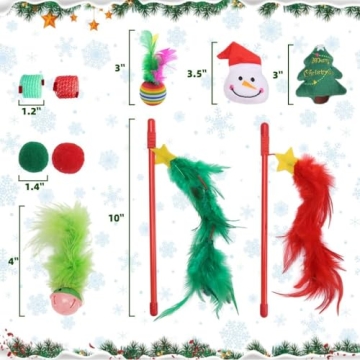 BINTPET Christmas Cat Wand Toy Set for Active Felines