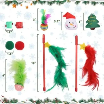 BINTPET Christmas Cat Wand Toy Set for Active Felines