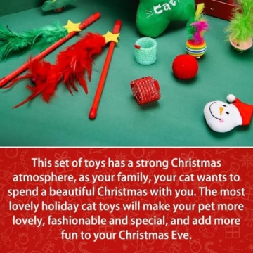 BINTPET Christmas Cat Wand Toy Set for Active Felines