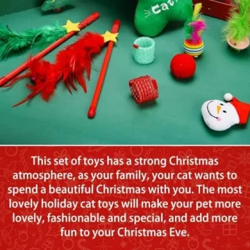 BINTPET Christmas Cat Wand Toy Set for Active Felines