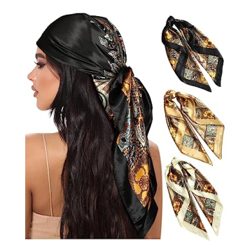 AWAYTR 35” Large Square Satin Head Scarves - 3Pcs Silk Bandana for Women