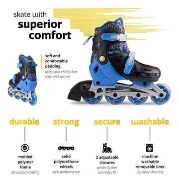 New-Bounce Adjustable Inline Skates for Girls and Boys - Kids & Teens Outdoor RollerSkates for Boys Ages 8-12 | Blue