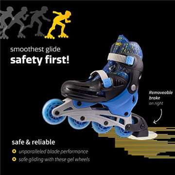 New-Bounce Adjustable Inline Skates for Girls and Boys - Kids & Teens Outdoor RollerSkates for Boys Ages 8-12 | Blue