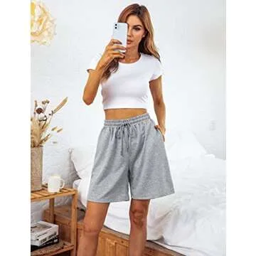 Quenteen Womens Sports Bermuda Shorts Casual Sleep Shorts for Juniors PJ Shorts Grey Medium