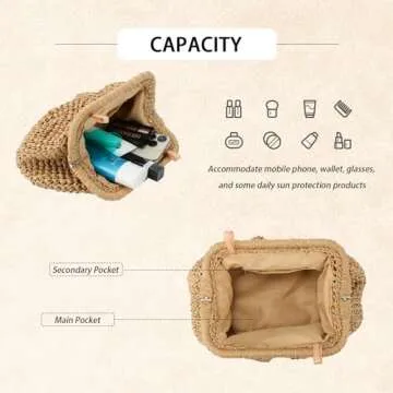 GOKTOW Straw Dumpling Clutch Purse,Summer Vacation Beach Crossbody Bag for Women,Raffia Wicker Rattan Woven Clutch