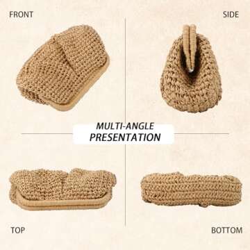 GOKTOW Straw Dumpling Clutch Purse,Summer Vacation Beach Crossbody Bag for Women,Raffia Wicker Rattan Woven Clutch