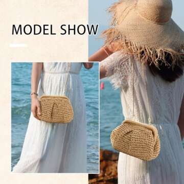 GOKTOW Straw Dumpling Clutch Purse,Summer Vacation Beach Crossbody Bag for Women,Raffia Wicker Rattan Woven Clutch