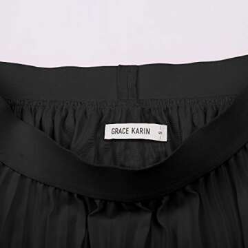 GRACE KARIN Women's Elegant High Waist Flared Pleated Swing Long Chiffon Skirt Black S