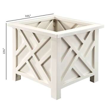 Miles Kimball 329156 Chippendale Planter Box, Plant Holder for Patio and Lawn, 14 ¾” sq. x 13 ¼ H Overall, White