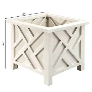 Miles Kimball 329156 Chippendale Planter Box, Plant Holder for Patio and Lawn, 14 ¾” sq. x 13 ¼ H Overall, White