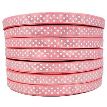 50 Yards/roll 3/8" Swiss Dots Printed Pink Grosgrain Ribbons Hairbows Craft Supplies